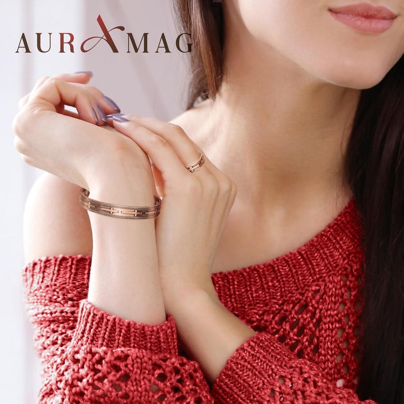 Auramag Copper Bracelets for Women, Copper Ring & Magnetic Bracelet with 3500 Gauss Magnets, 99.99% Pure Copper Jewelry for Women - Image 2
